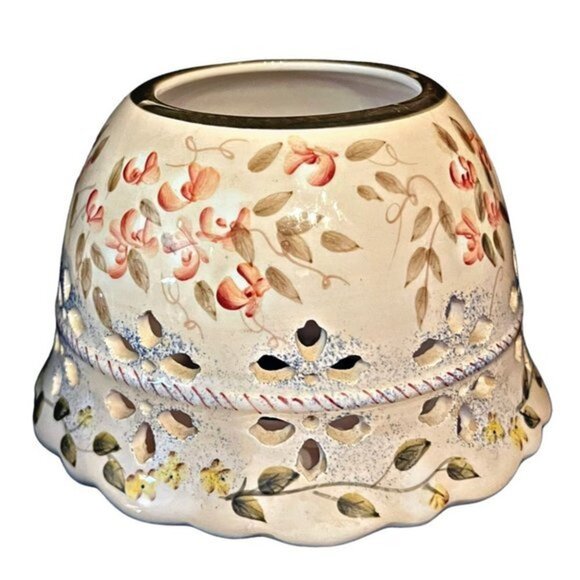 Home Interiors Homco Ceramic Candle Topper Floral Cutouts Design  6” x 4” - Picture 1 of 6